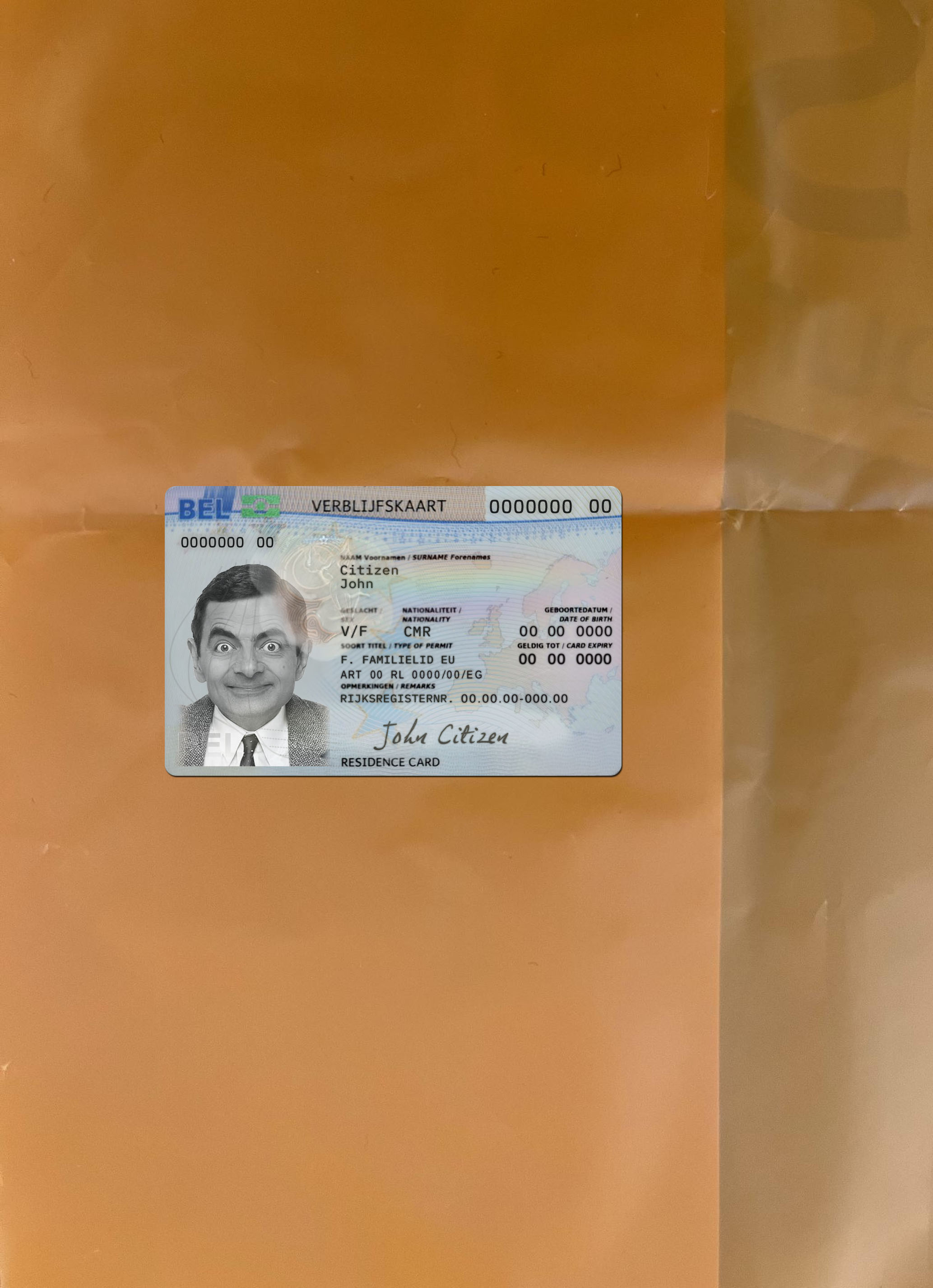 Belgium residence permit card photolook front PSD template